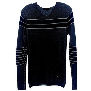 LCR Black Edition Men’s Wear Striped Ribbed Knit Sweater in Black and Gray M